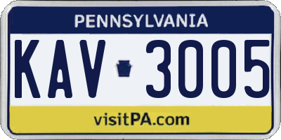 PA license plate KAV3005