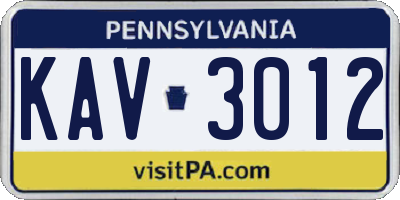 PA license plate KAV3012