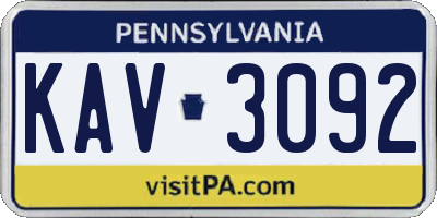 PA license plate KAV3092