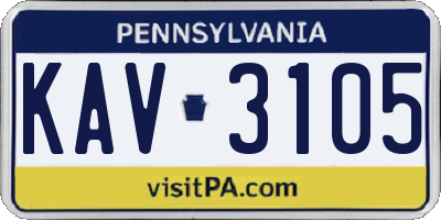 PA license plate KAV3105