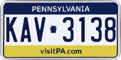 PA license plate KAV3138