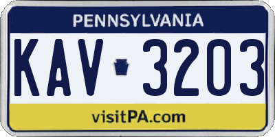 PA license plate KAV3203