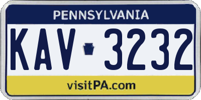 PA license plate KAV3232