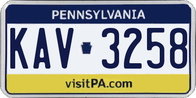 PA license plate KAV3258