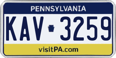 PA license plate KAV3259