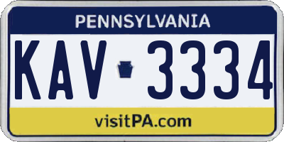 PA license plate KAV3334
