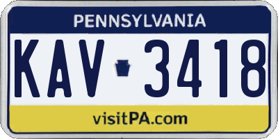 PA license plate KAV3418