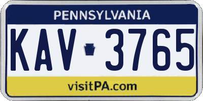 PA license plate KAV3765