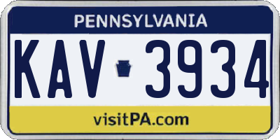 PA license plate KAV3934