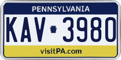 PA license plate KAV3980