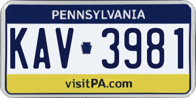 PA license plate KAV3981