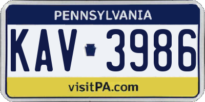PA license plate KAV3986