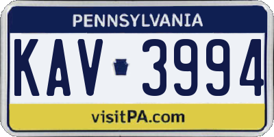 PA license plate KAV3994