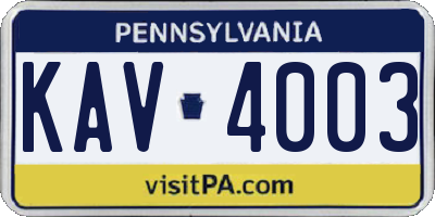 PA license plate KAV4003