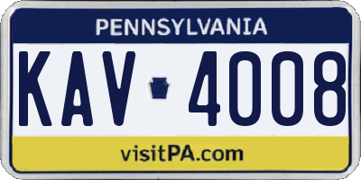 PA license plate KAV4008