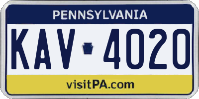 PA license plate KAV4020