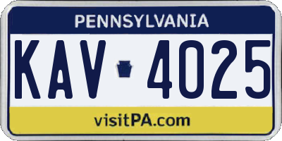PA license plate KAV4025