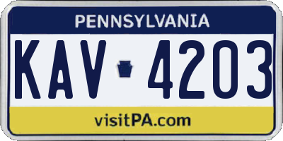 PA license plate KAV4203