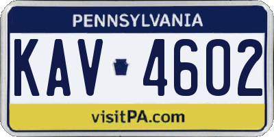 PA license plate KAV4602
