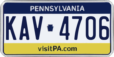 PA license plate KAV4706