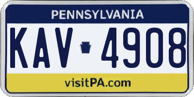 PA license plate KAV4908