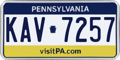 PA license plate KAV7257