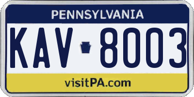 PA license plate KAV8003