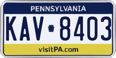 PA license plate KAV8403