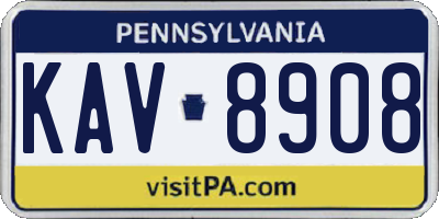 PA license plate KAV8908