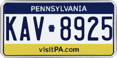 PA license plate KAV8925