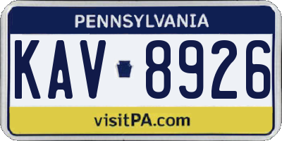 PA license plate KAV8926