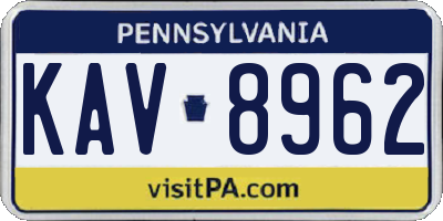 PA license plate KAV8962