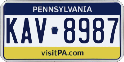 PA license plate KAV8987