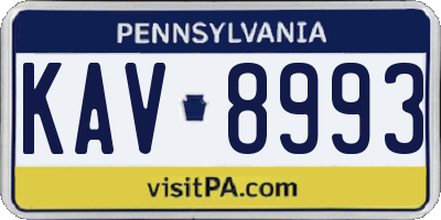 PA license plate KAV8993