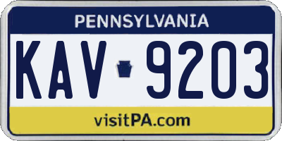 PA license plate KAV9203