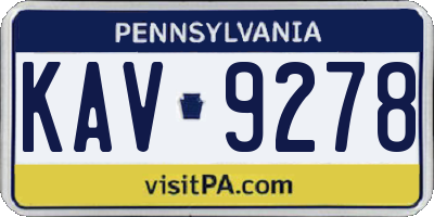 PA license plate KAV9278
