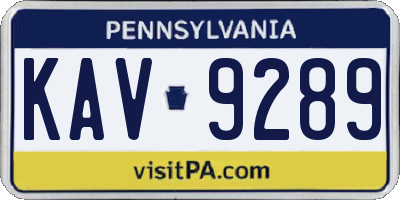 PA license plate KAV9289