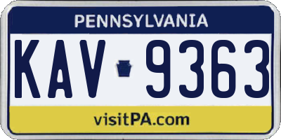 PA license plate KAV9363