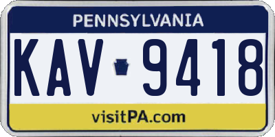 PA license plate KAV9418