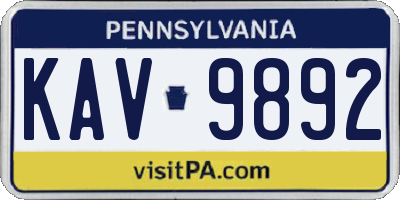 PA license plate KAV9892