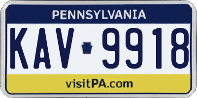 PA license plate KAV9918