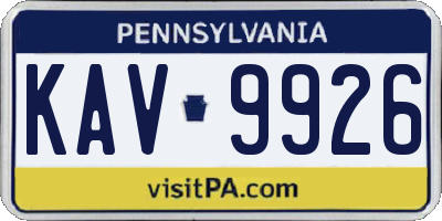 PA license plate KAV9926