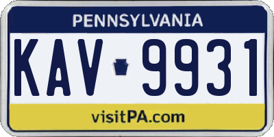 PA license plate KAV9931