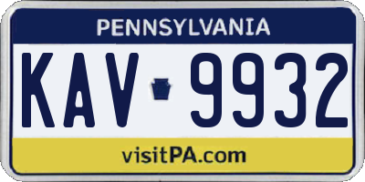 PA license plate KAV9932