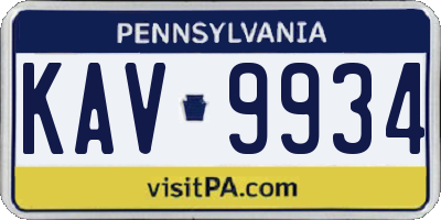 PA license plate KAV9934