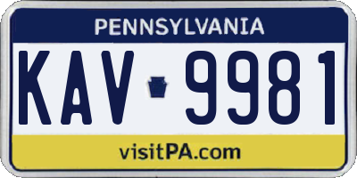 PA license plate KAV9981