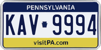 PA license plate KAV9994