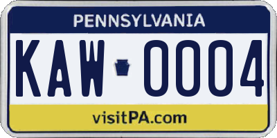 PA license plate KAW0004