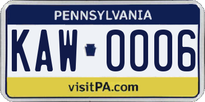 PA license plate KAW0006