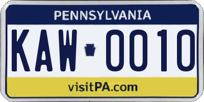 PA license plate KAW0010